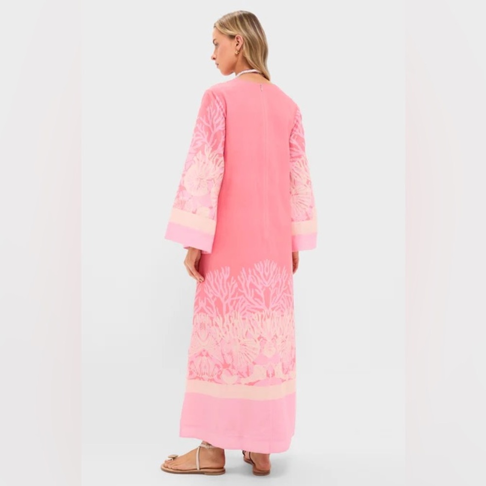 Tuckernuck Hopewell Coral Printed V-Neck Lorena Caftan – Size Small - Picture 3 of 11